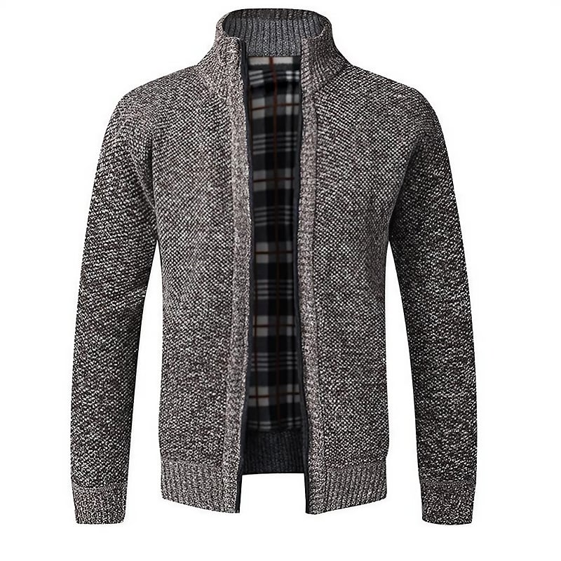 Men’s Lightweight Knit Cardigan | High Collar, Smooth Zip, Warm Lined Interior – Perfect Layer for Outdoor Walks & Indoor Comfort