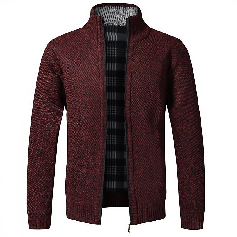 Men’s Lightweight Knit Cardigan | High Collar, Smooth Zip, Warm Lined Interior – Perfect Layer for Outdoor Walks & Indoor Comfort