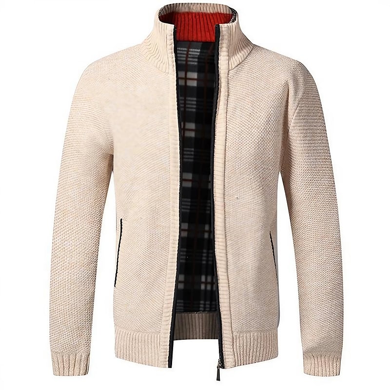 Men’s Lightweight Knit Cardigan | High Collar, Smooth Zip, Warm Lined Interior – Perfect Layer for Outdoor Walks & Indoor Comfort
