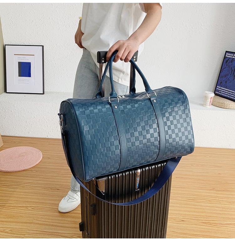 Heritage Lattice Weekender | Modern Industrial Travel Duffel – Large Capacity, 2-Way Carry, Waterproof PU Leather