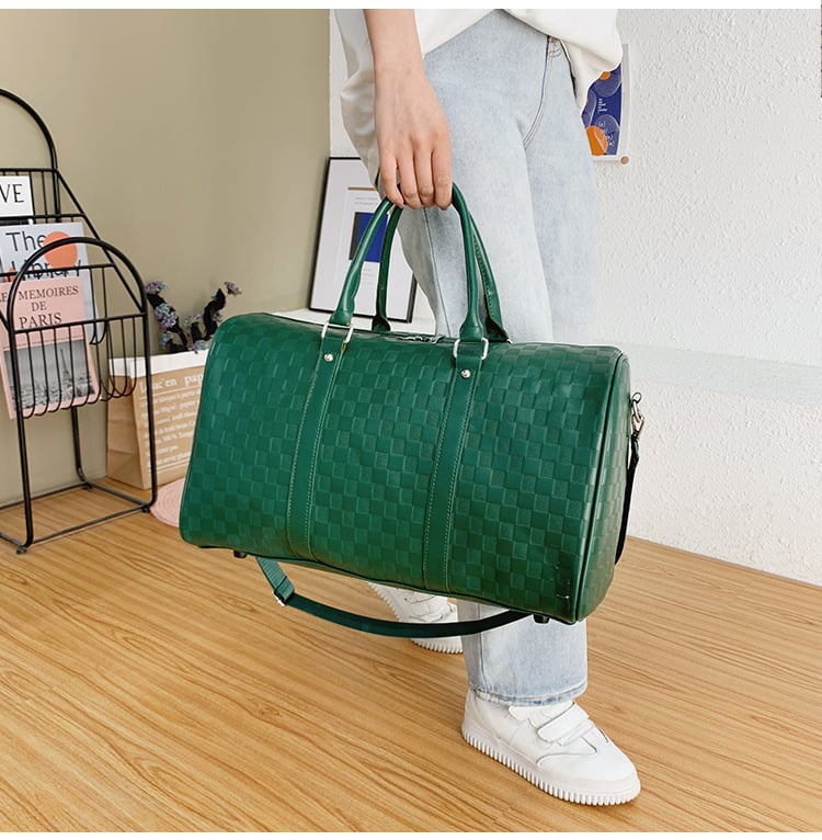 Heritage Lattice Weekender | Modern Industrial Travel Duffel – Large Capacity, 2-Way Carry, Waterproof PU Leather