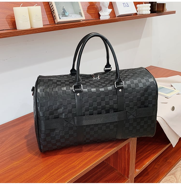 Heritage Lattice Weekender | Modern Industrial Travel Duffel – Large Capacity, 2-Way Carry, Waterproof PU Leather