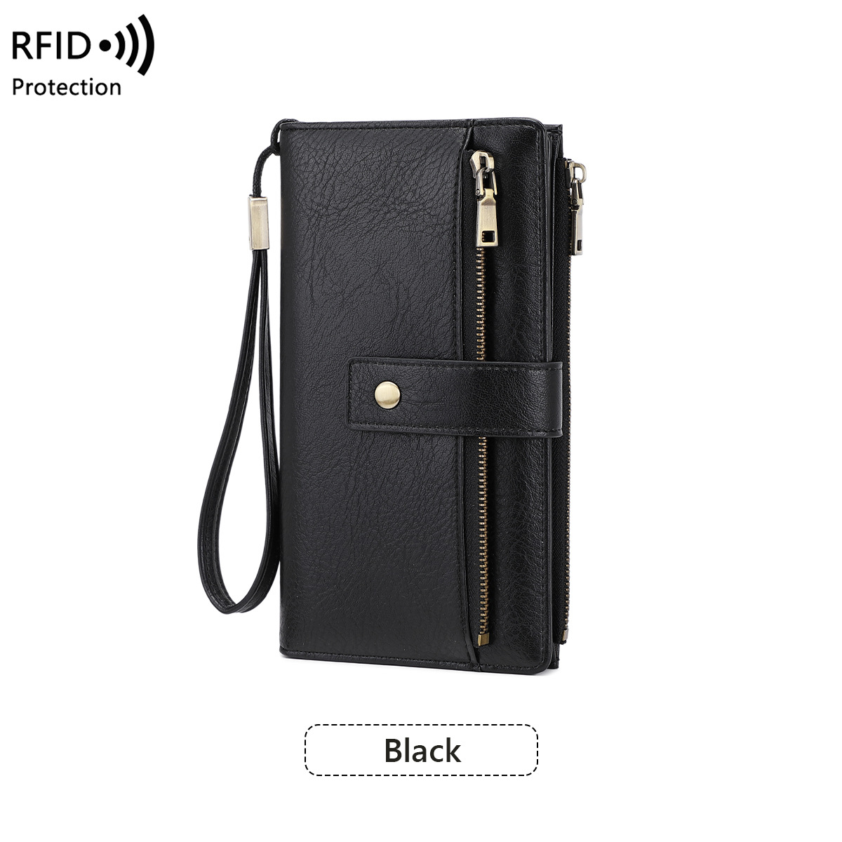 👛RFID Blocking Leather Wallet | Large Capacity Tri-Fold Clutch with Wristlet, 23 Card Slots & Zipper Pocket – RFID Security for Everyday Carry