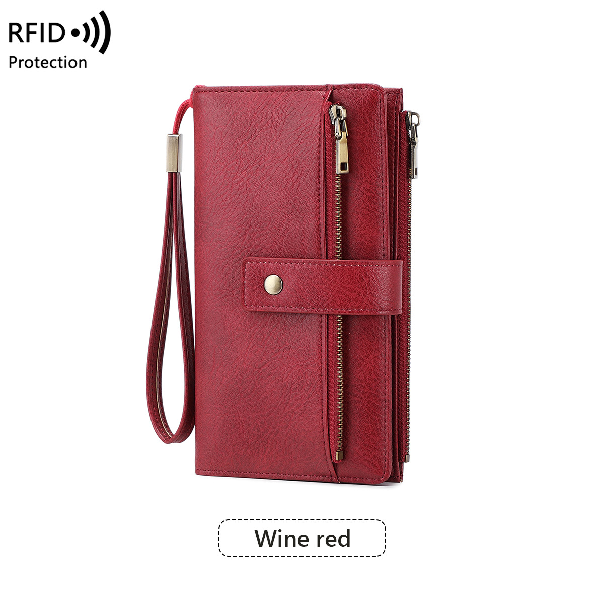 👛RFID Blocking Leather Wallet | Large Capacity Tri-Fold Clutch with Wristlet, 23 Card Slots & Zipper Pocket – RFID Security for Everyday Carry