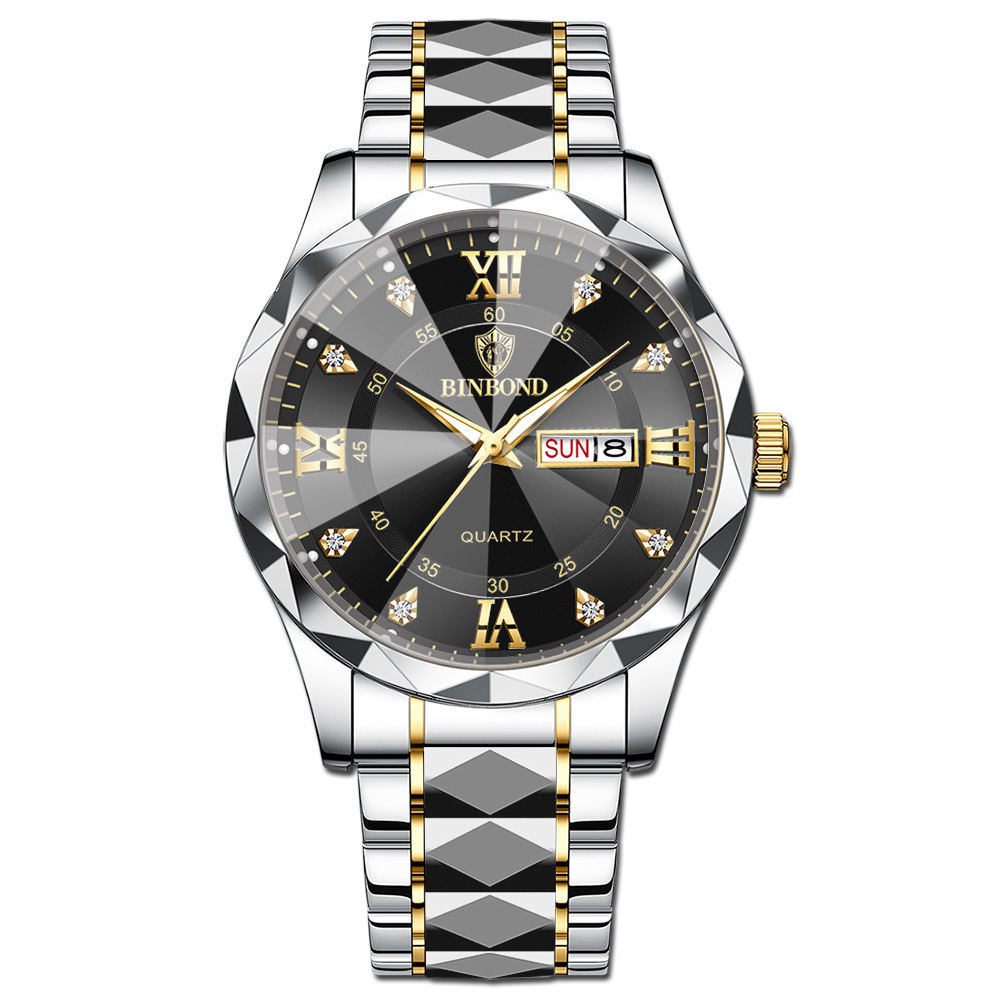 🔥LAST DAY 50% OFF---Men‘s Business Fashion Rhinestone Analog Quartz Watch | Stainless Steel 30M Waterproof with Calendar