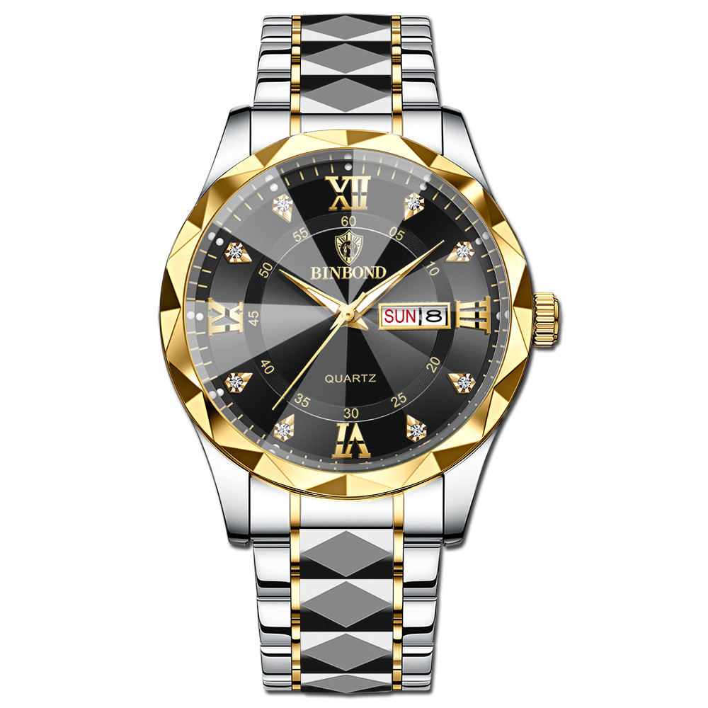 🔥LAST DAY 50% OFF---Men‘s Business Fashion Rhinestone Analog Quartz Watch | Stainless Steel 30M Waterproof with Calendar