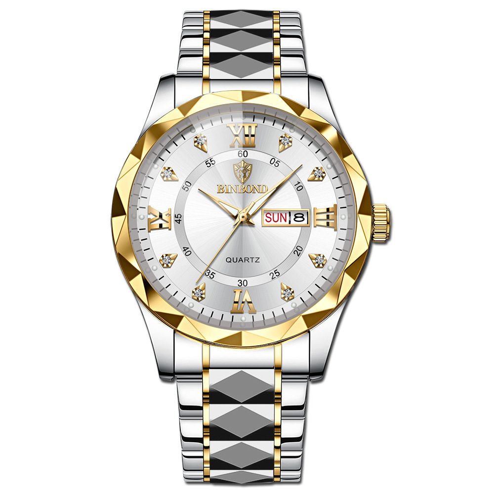 🔥LAST DAY 50% OFF---Men‘s Business Fashion Rhinestone Analog Quartz Watch | Stainless Steel 30M Waterproof with Calendar