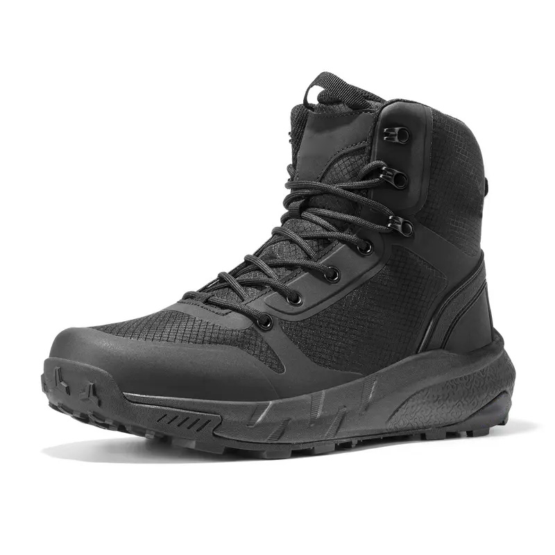 Men's 8-in Closed Design Tactical Walking Shoes | Lightweight, Shock-Absorbing, Side Zipper Mesh Work & Hiking Safety Footwear
