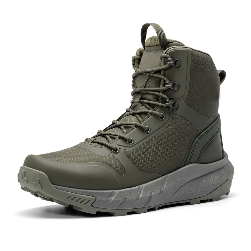 Men's 8-in Closed Design Tactical Walking Shoes | Lightweight, Shock-Absorbing, Side Zipper Mesh Work & Hiking Safety Footwear