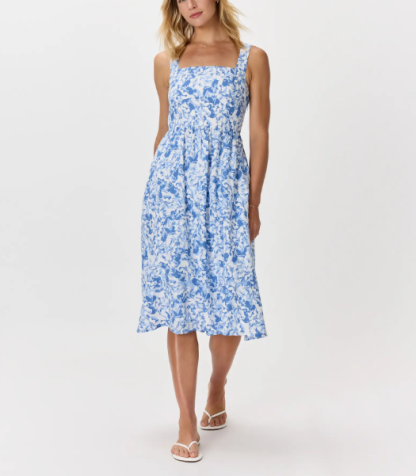 Vestido midi 100% lino europeo, corte ajustado, falda en línea A.