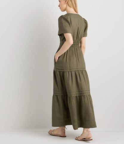 Vestido largo escalonado 100% lino europeo