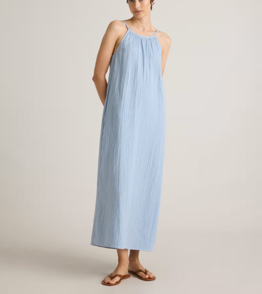 Vestido largo sin mangas de gasa de algodón 100% orgánico