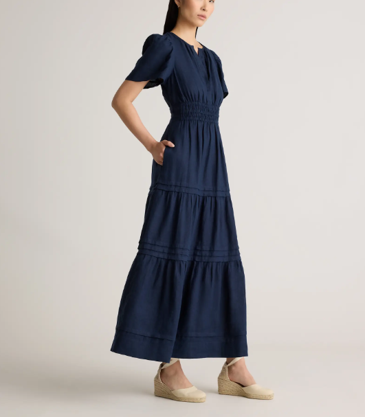 Vestido largo escalonado 100% lino europeo