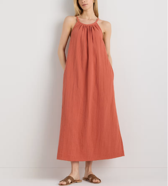 Vestido largo sin mangas de gasa de algodón 100% orgánico