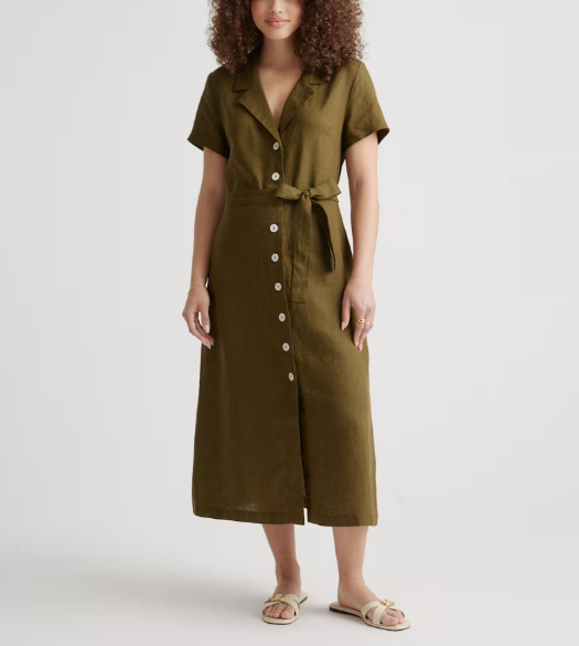 Vestido 100% lino europeo con botones en la parte delantera