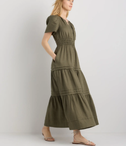 Vestido largo escalonado 100% lino europeo