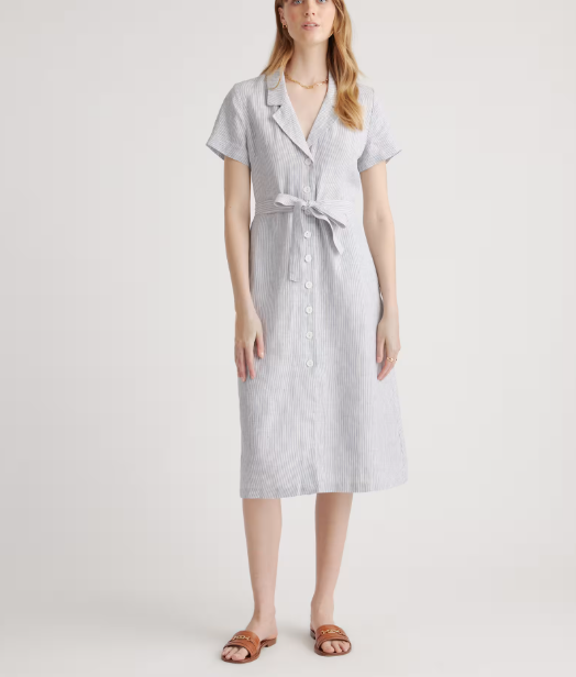 Vestido 100% lino europeo con botones en la parte delantera