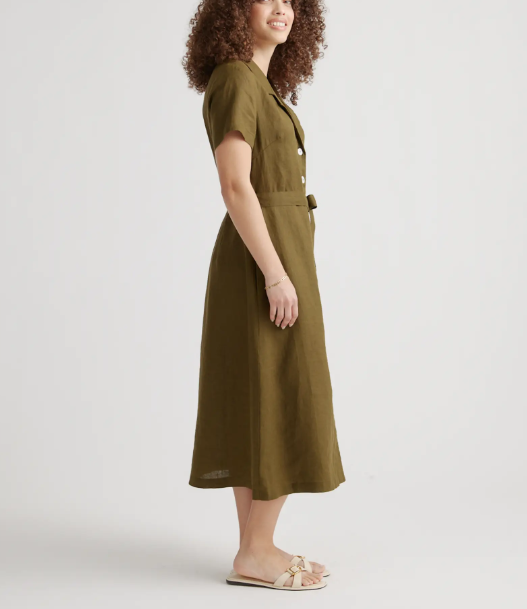 Vestido 100% lino europeo con botones en la parte delantera