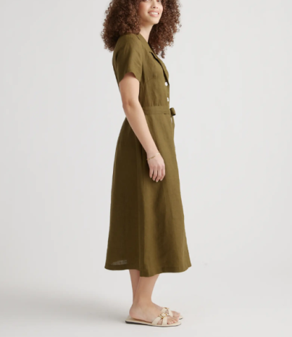 Vestido 100% lino europeo con botones en la parte delantera