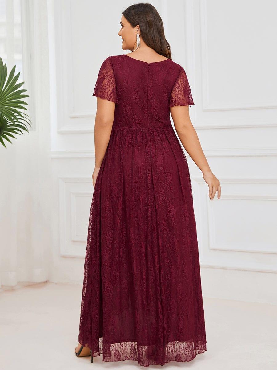 Precioso vestido de novia ELISE de talla grande, manga corta, cuello en V con volantes y corte en A, de encaje, ideal para invitadas de boda.