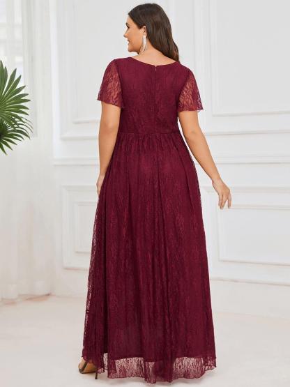 Precioso vestido de novia ELISE de talla grande, manga corta, cuello en V con volantes y corte en A, de encaje, ideal para invitadas de boda.