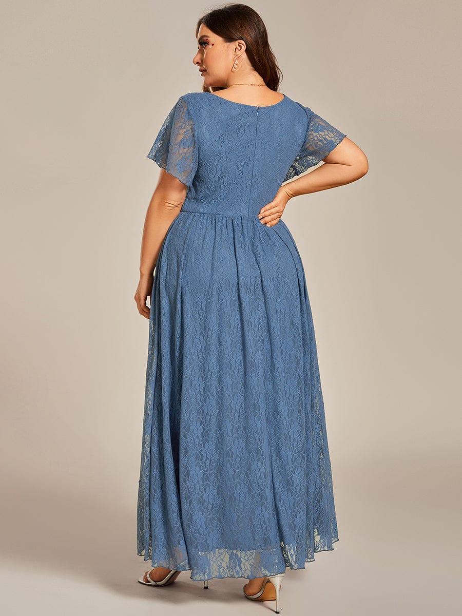 Precioso vestido de novia ELISE de talla grande, manga corta, cuello en V con volantes y corte en A, de encaje, ideal para invitadas de boda.