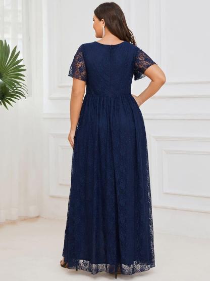 Precioso vestido de novia ELISE de talla grande, manga corta, cuello en V con volantes y corte en A, de encaje, ideal para invitadas de boda.