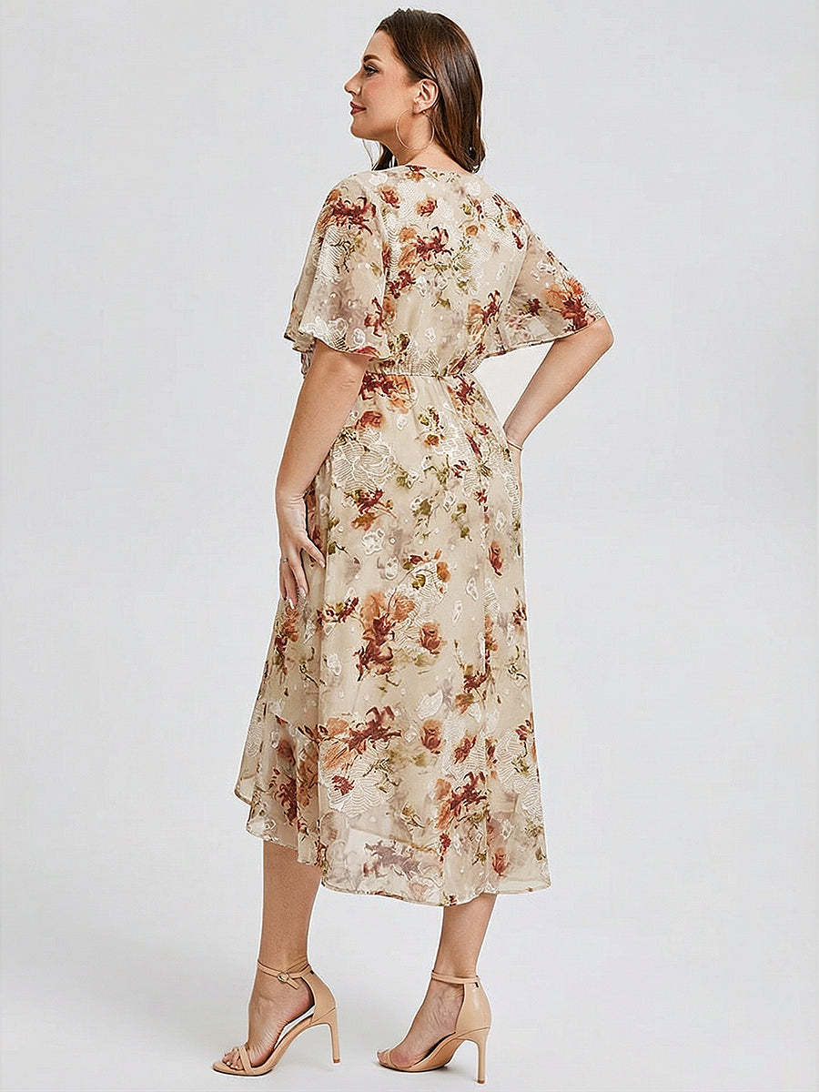 Vestido de gasa de sirena floral de talla grande