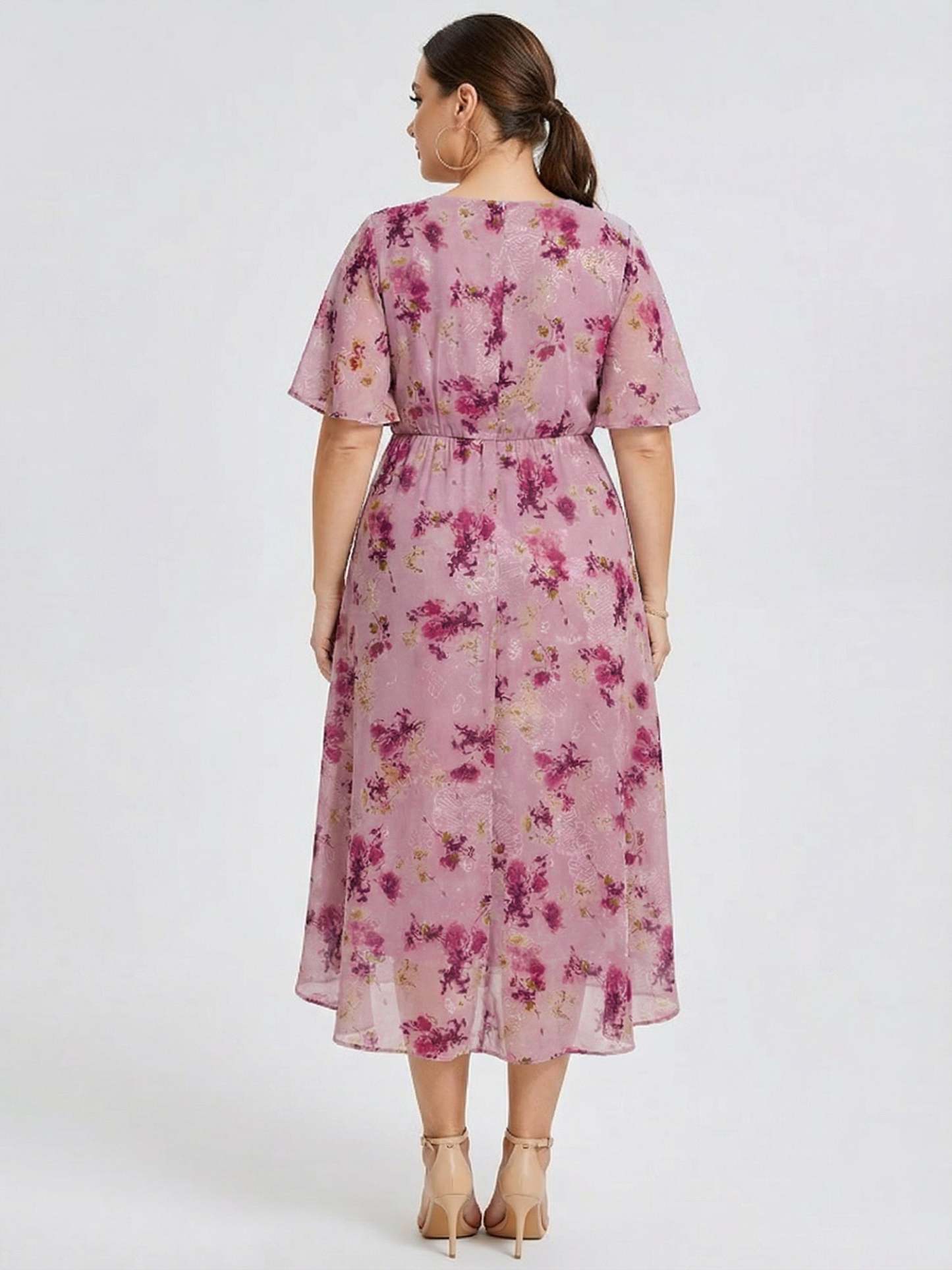 Vestido de gasa de sirena floral de talla grande