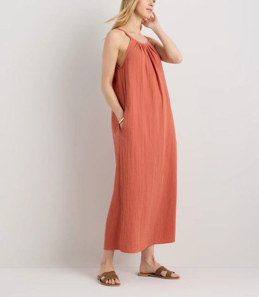 Vestido largo sin mangas de gasa de algodón 100% orgánico