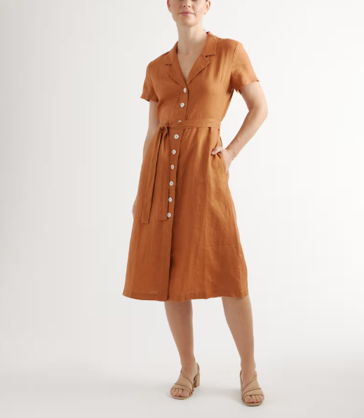 Vestido 100% lino europeo con botones en la parte delantera