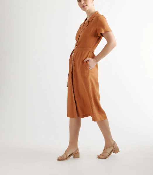 Vestido 100% lino europeo con botones en la parte delantera