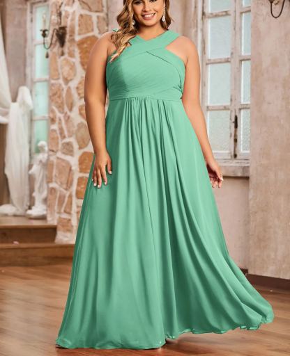 Vestido de gasa con tirantes cruzados y cintura imperio, color verde oliva, talla grande