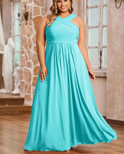 Vestido de gasa con tirantes cruzados y cintura imperio, color verde oliva, talla grande