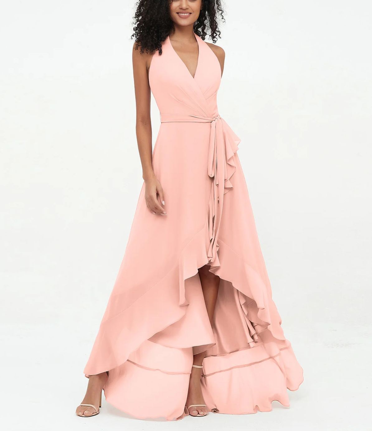 Vestidos asimétricos de gasa con cuello en V profundo y cuello halter