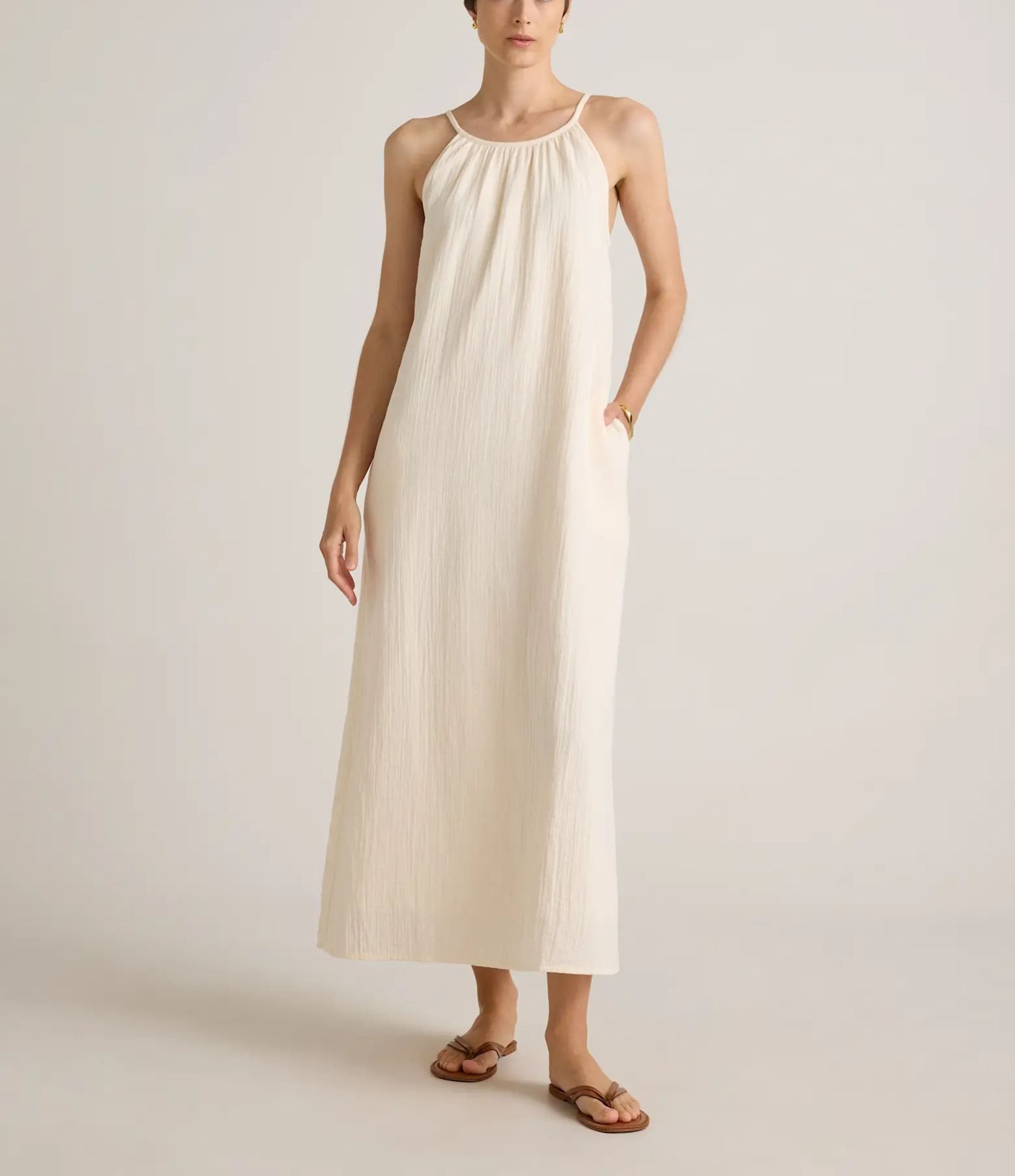 Vestido largo sin mangas de gasa de algodón 100% orgánico