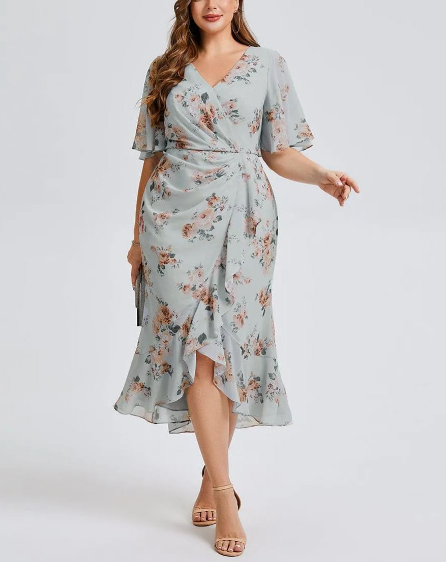 Vestido de gasa de sirena floral de talla grande