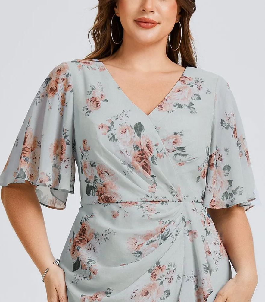 Vestido de gasa de sirena floral de talla grande