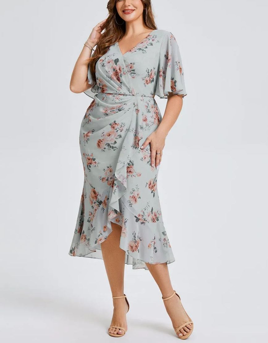 Vestido de gasa de sirena floral de talla grande