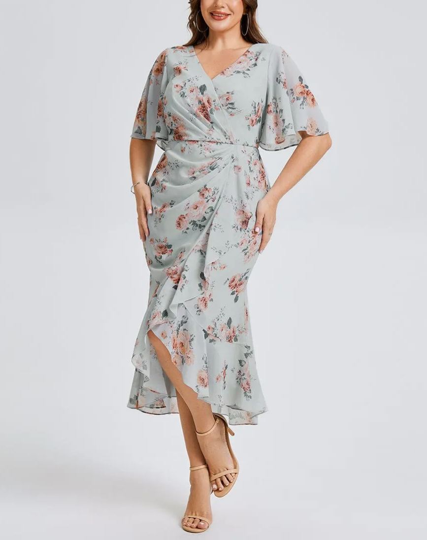 Vestido de gasa de sirena floral de talla grande