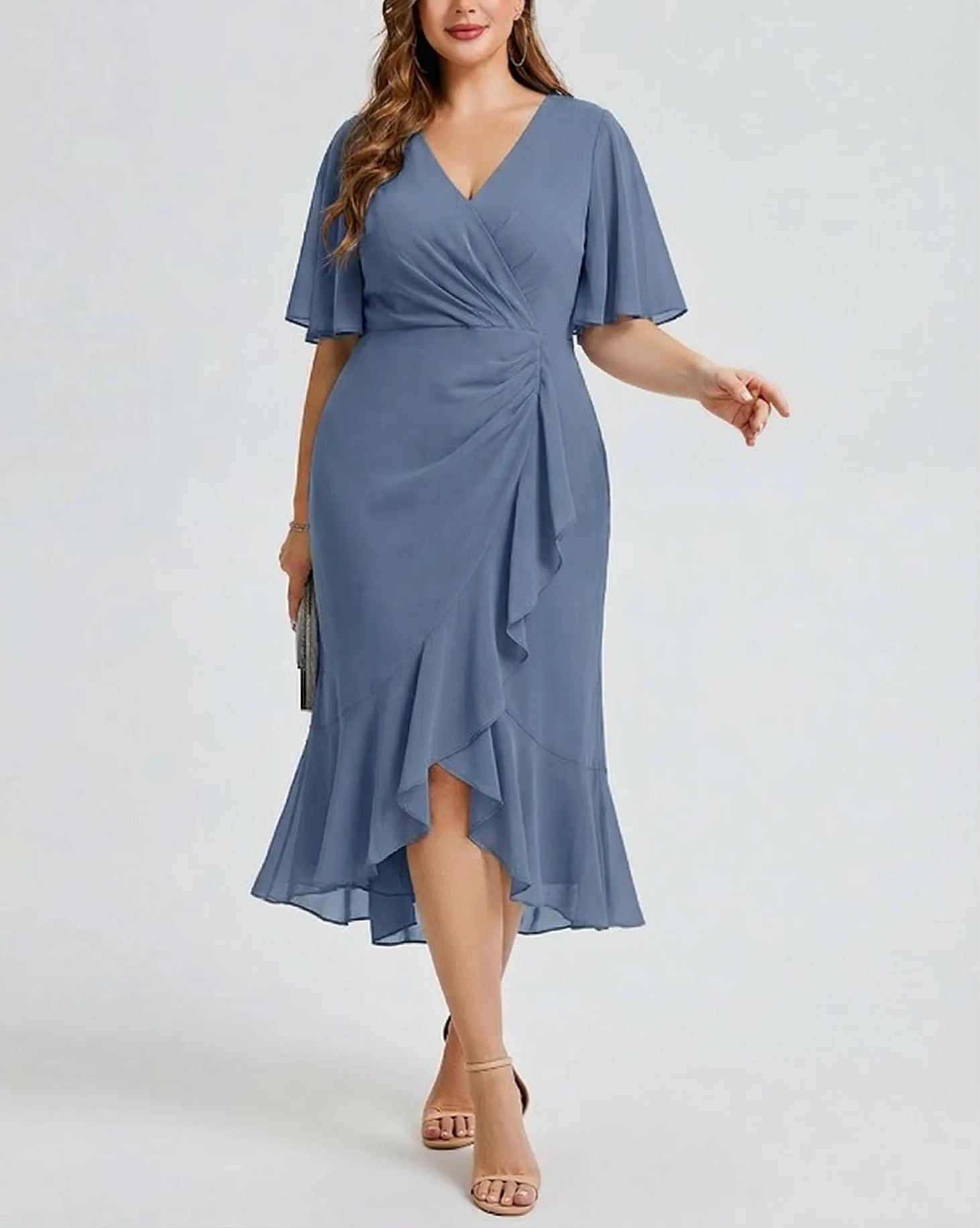 Vestido de gasa de sirena floral de talla grande