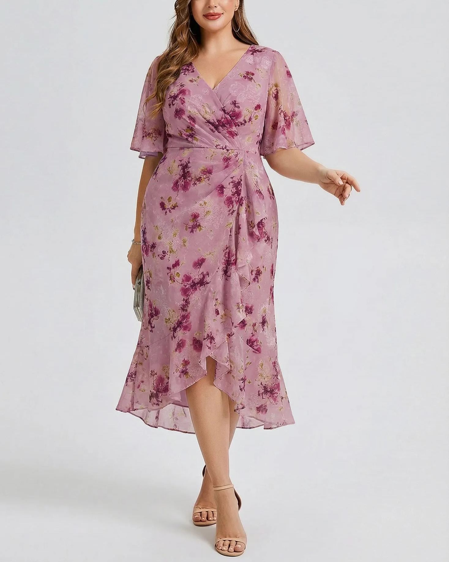 Vestido de gasa de sirena floral de talla grande