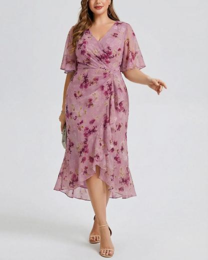 Vestido de gasa de sirena floral de talla grande