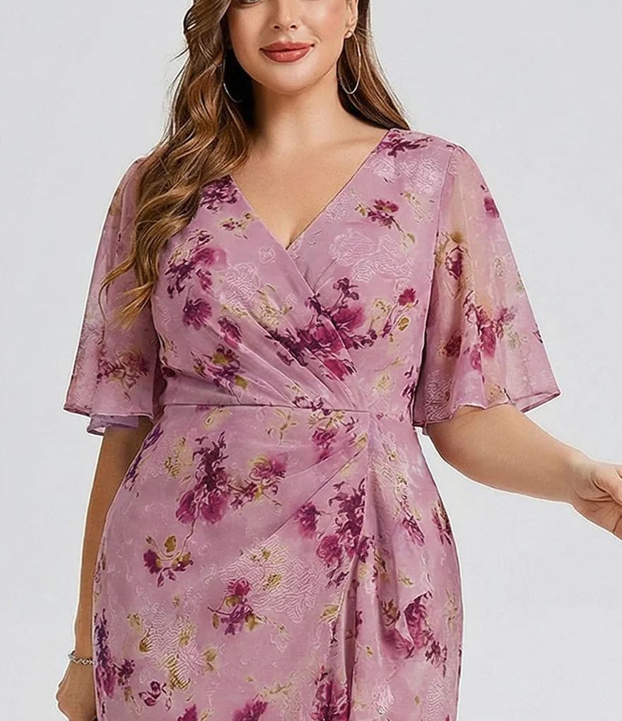 Vestido de gasa de sirena floral de talla grande