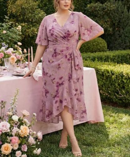 Vestido de gasa de sirena floral de talla grande