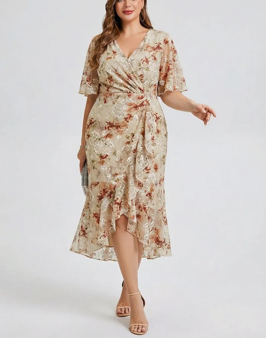 Vestido de gasa de sirena floral de talla grande