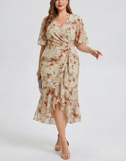 Vestido de gasa de sirena floral de talla grande