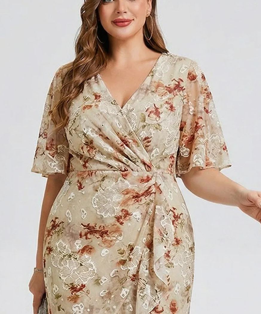 Vestido de gasa de sirena floral de talla grande