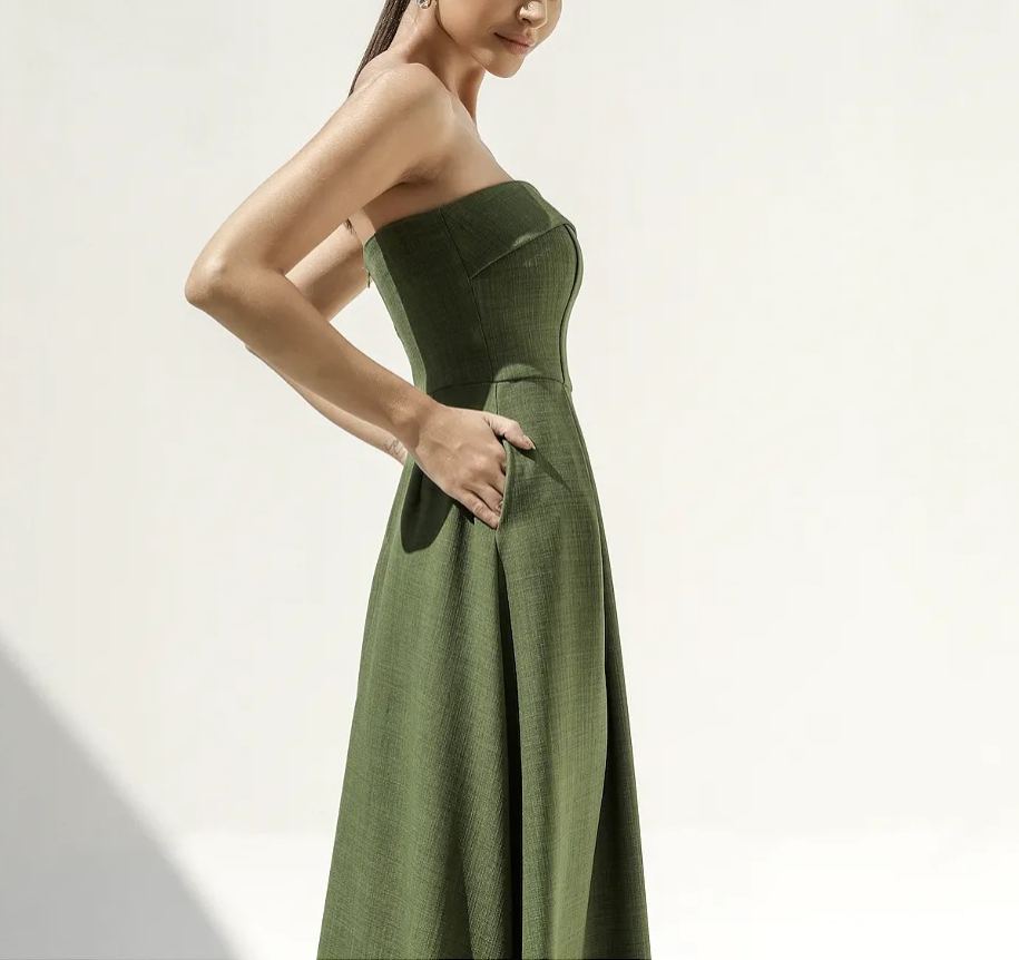 Vestido midi verde sin mangas Sophia