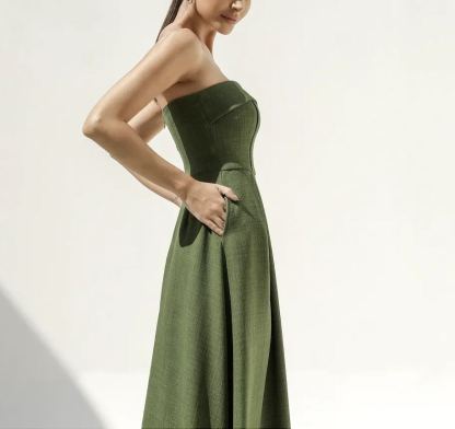 Vestido midi verde sin mangas Sophia